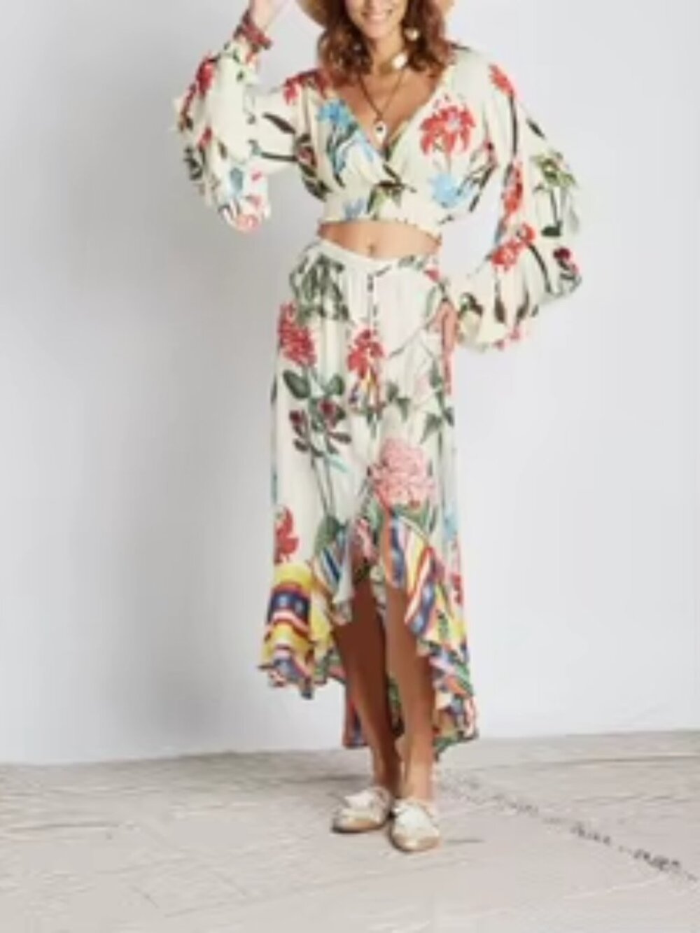 Z&L Europe Tropical Crop Top (L) & Skirt (S) Set Bohemian Gypsy Coastal
